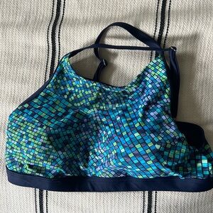 Lands End Blue and Green Mosaic Print crossback swim top